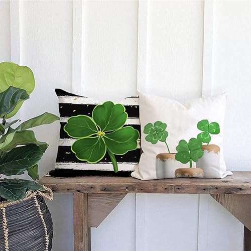 Miniatura 7 de RABUSOFA Fundas de almohada decorativas de primavera de 18 x 18 pulgadas, fundas de almohada de trébol de la suerte de primavera, funda de cojín