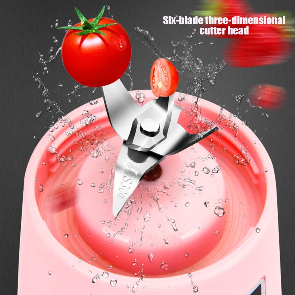 Przenośny blender USB do ładowania, blender smoothie z trwałym szkłem i 2 pokrywkami, mini blender do soków owocowych i koktajli mlecznych, 500 ml/sześć ostrzy 3D, czerwony