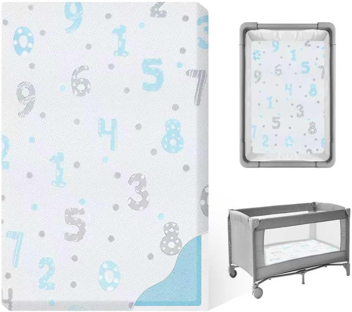 Pack and Play Mattress Pad, 38"x26" Memory Foam Dual-Sided Pack N Play Mattresses for Baby Toddler, Soft Baby Crib Mattress for Pack N Play Playpen with Machine Washable Cover Digit Pattern