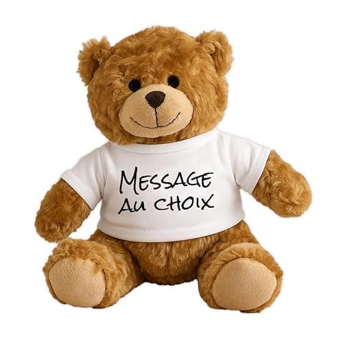 Peluche personnalisée avec prénom ou message – Ourson, lapin ou grenouille – Cadeau original – 20 cm – Conforme CE (Message au choix)