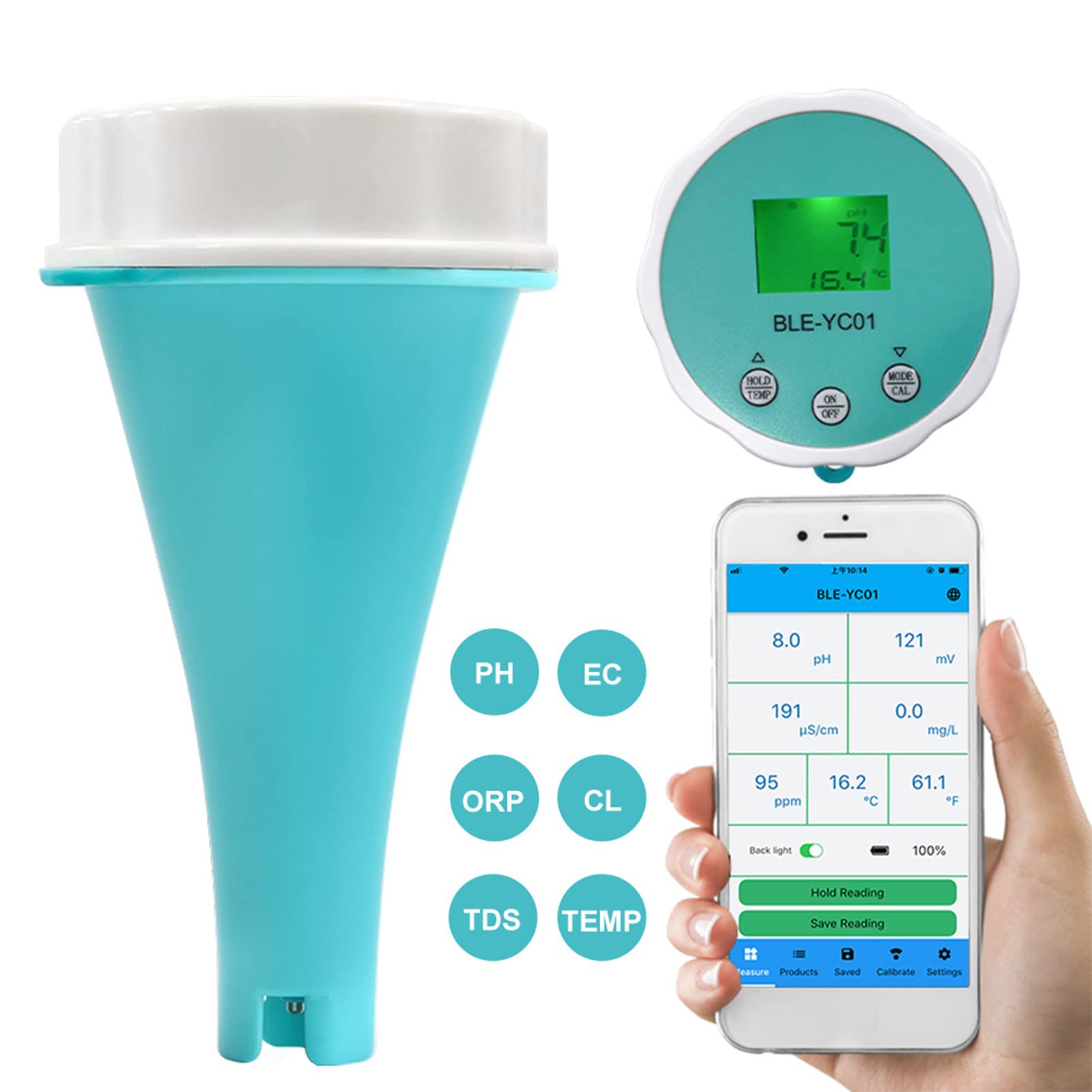 Wassertestmessgerät, 6-in-1 Wasserteststift, pH-EC-TDS-ORP-Temperatur-Chlorrest-Tester für Schwimmbad, Spa, Trinkwasser