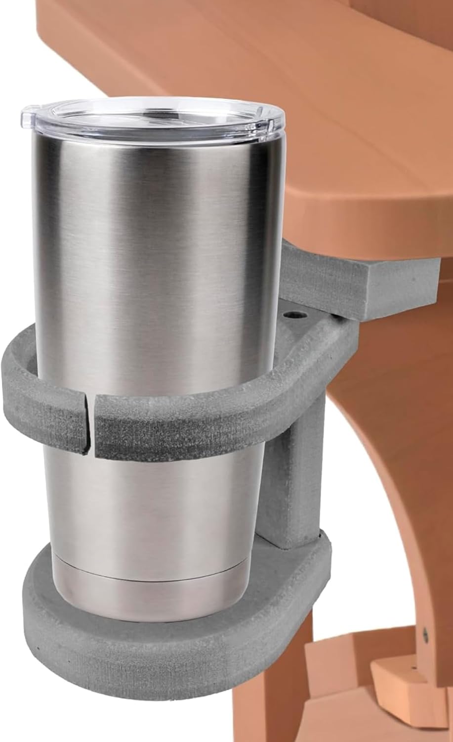 Adirondack Chair Cup Holder Attachment – Adjustable Poly Lumber Drink Holder – Outdoor Accessory for Polywood Furniture, Light Grey - Image 2