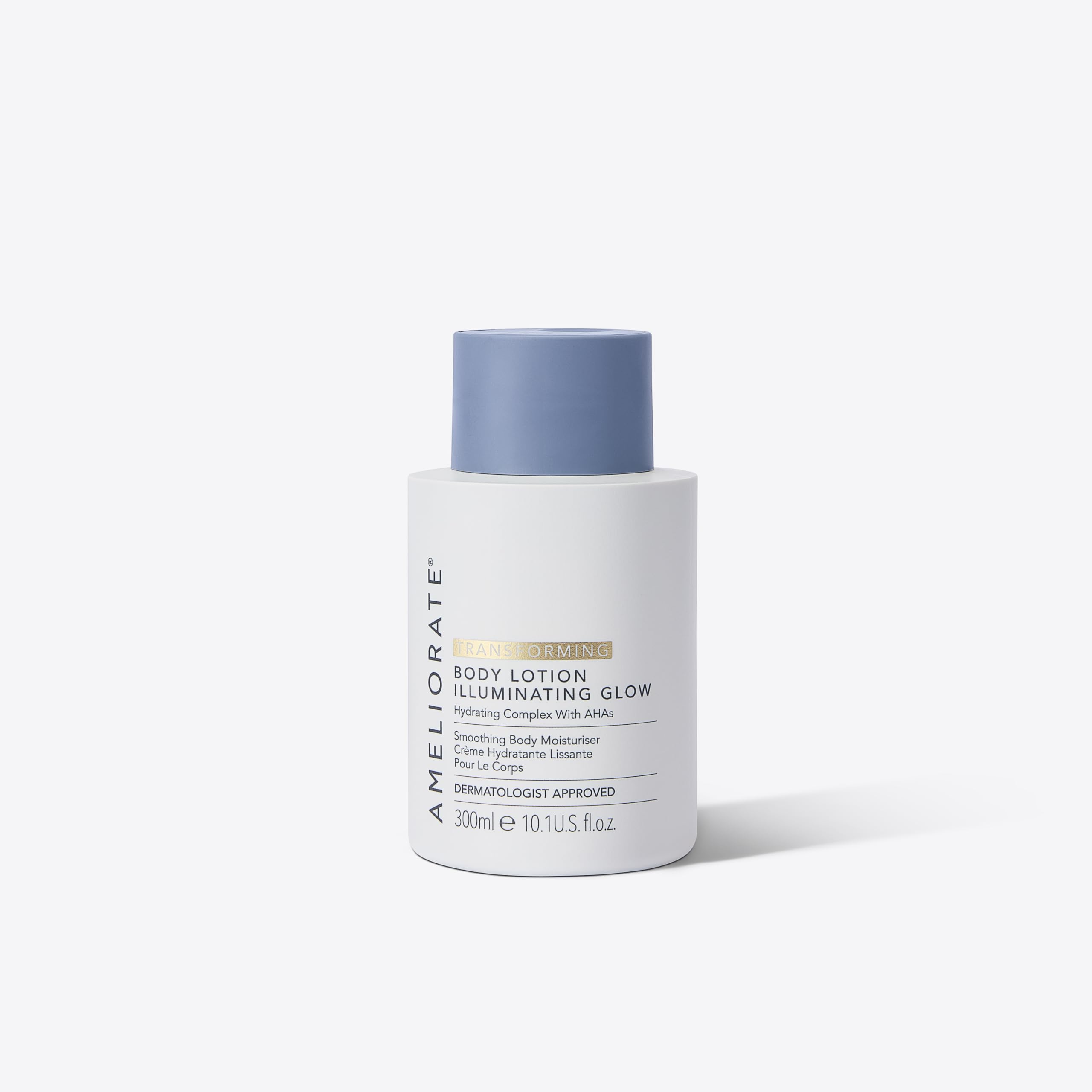 AMELIORATE Illuminating Glow Transforming Body Lotion 300ml for Keratosis Pilaris (KP) & Dry Skin | Exfoliating Moisturiser with Lactic Acid (AHA) & Pearl Particles for an Instant Shimmering Glow