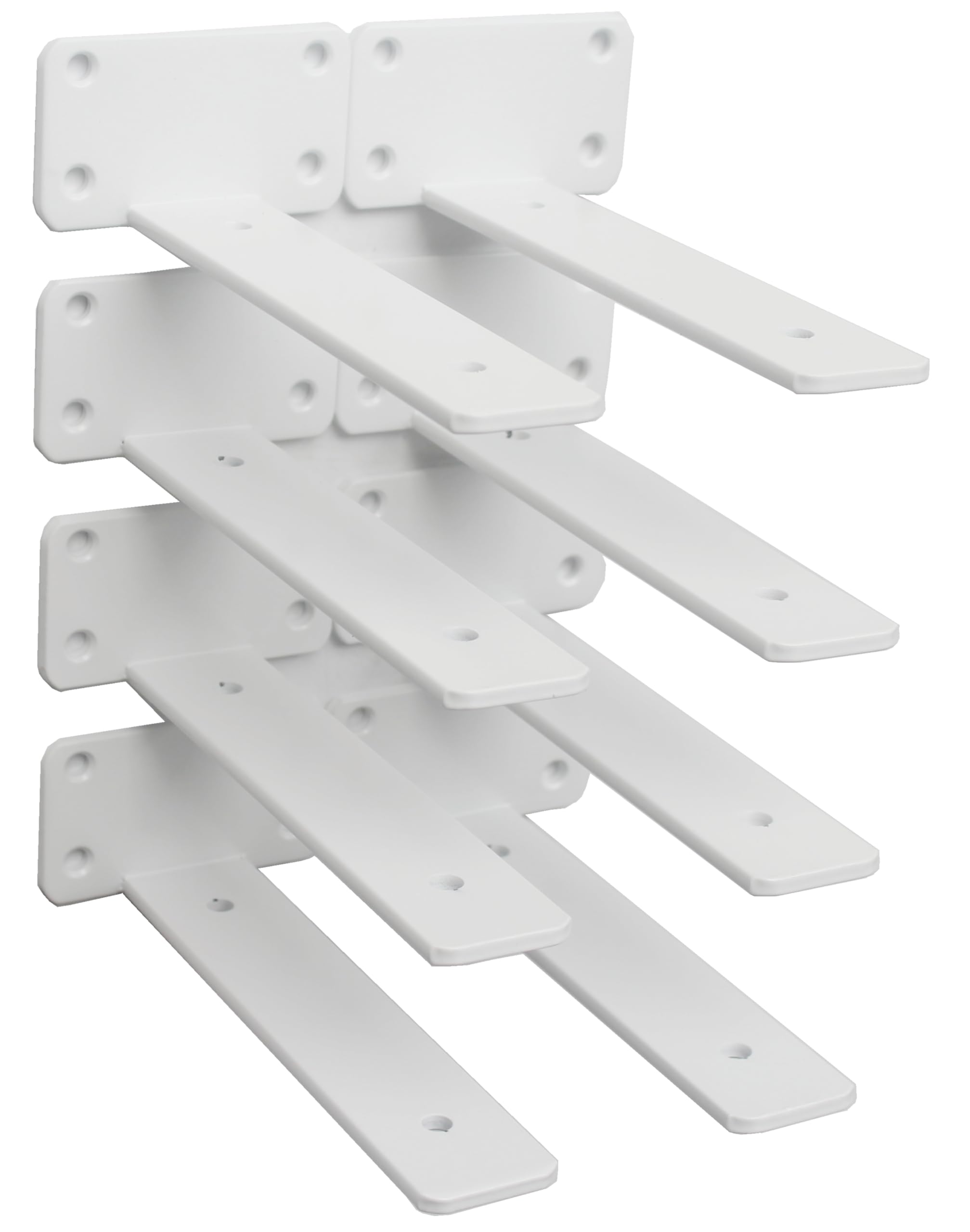 8 Pack - 7 inch White Hidden L Shelf Bracket (1/5 Inch Thicked) Iron Floating Shelf Brackets Rustic Industrial Metal Brackets for Shelf Support