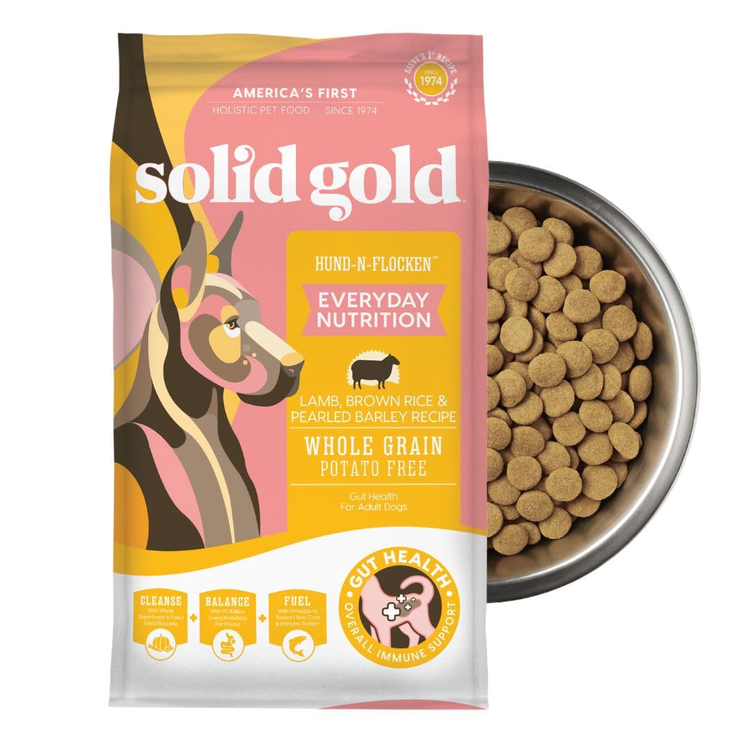 Solid Gold - Hund N Flocken Dry Dog Food with Lamb, Rice and Pearl Barley Digestive Probiotics for Dogs Gut He