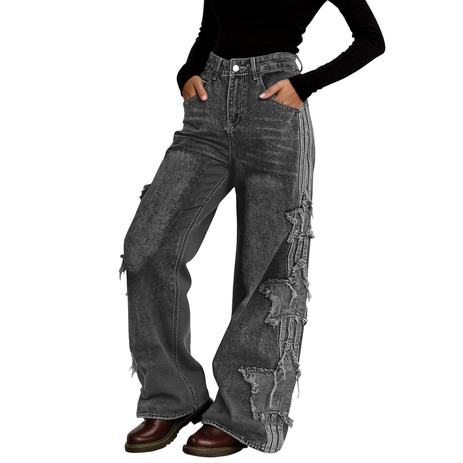 Pantalón Vaquero Mujer Ropa Vaqueros Casual Pantalones Invierno Rectos Tejanos Ligero Ancho Tallas Grandes Pantalon Elasticos Primavera Anchos Baggy
