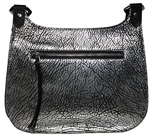 Oryany Woman's Leather/Suede Cross Body, Black/Silver #TOP2