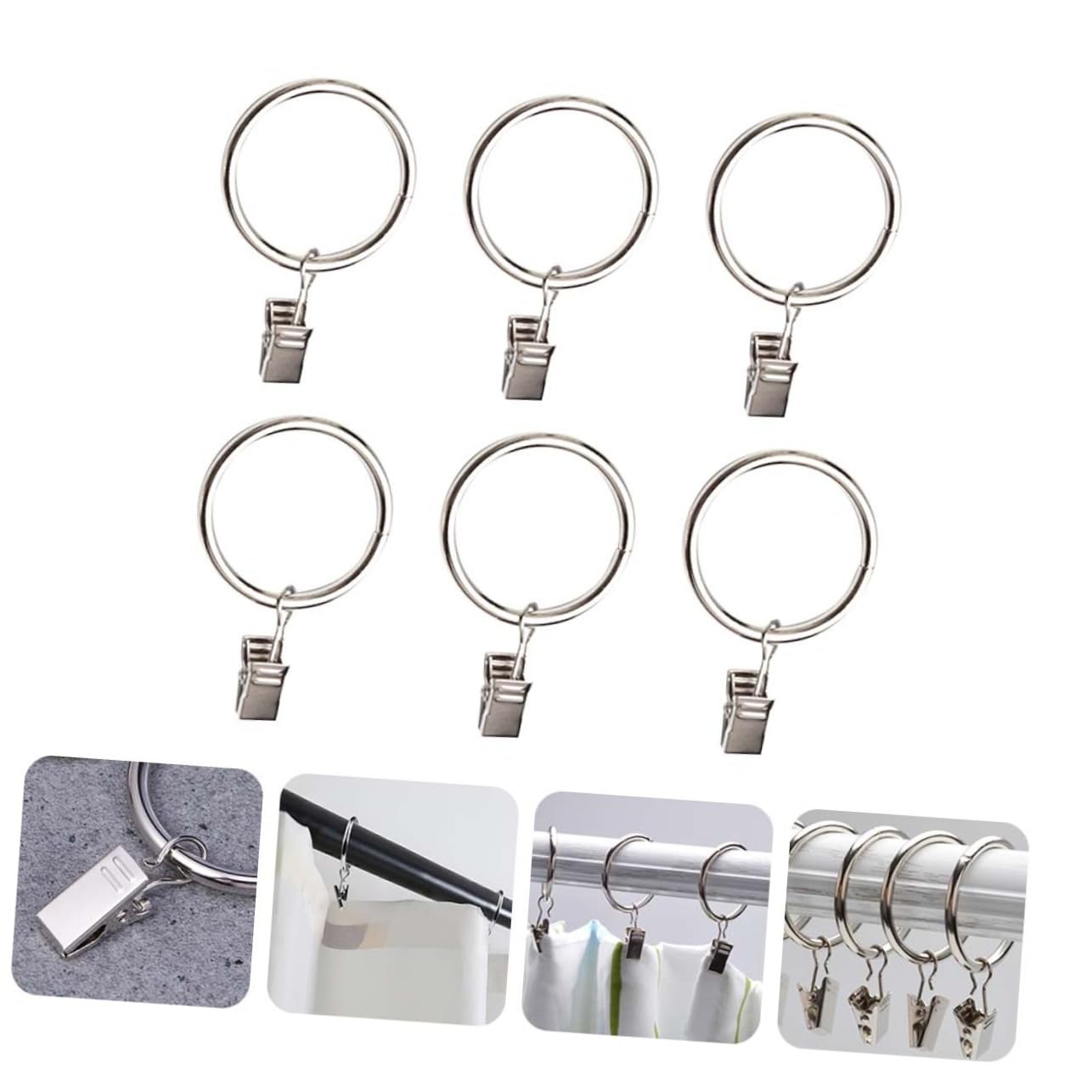 Alipis 1 Set Metal Drapery Rings with Clips Rustproof Curtain Hooks for Home Use for Living Bedroom and Bathroom Easy Installation and Disassembly