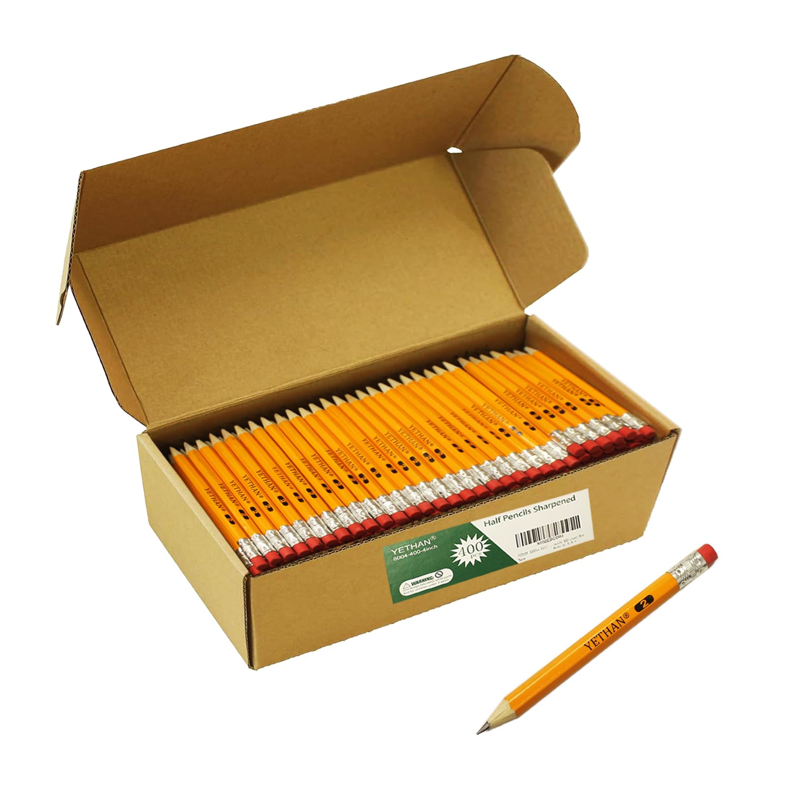 - YETHAN 400Pcs Golf Pencils with Eraser Tops, Hexagon Wooden pencils, Pre Sharpened 2# HB Half Golf School Office 4" Mini 400 count/Box