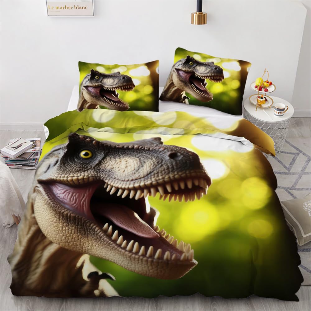 3D Dinosaur King Size Duvet Cover Set 220x230cm 3 piece Soft Microfiber Reversible Bedding Set Animal Dinosaurs Comforter Cover with Zipper Closure Quilt Cover with 2 Pillowcase 50x75cm（Image 3-9）