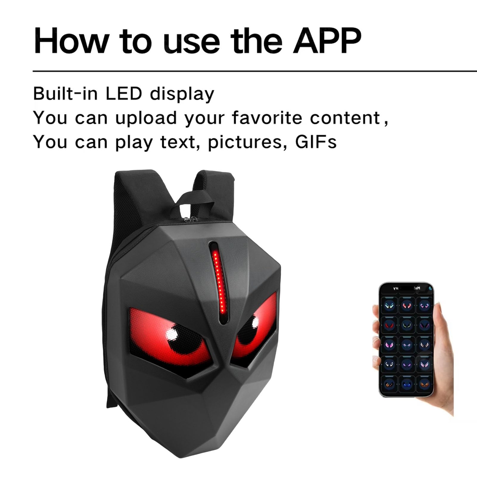 Yctze Plecak Motocyklowy 3D Hardshell LED, Plecak z Programowalnym Ekranem, na Laptopa 19,5 Cala z animacją Tekstu Samodzielnie, Idealny do Jazdy na Rowerze