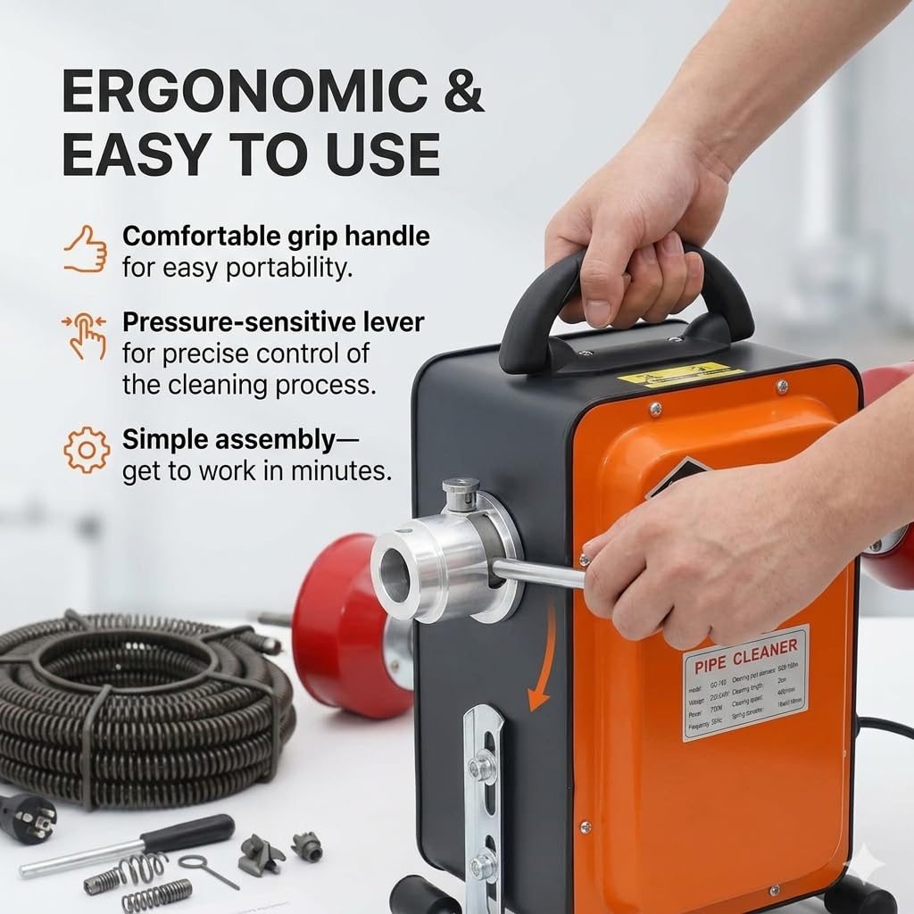 750 W 400 rpm - Máquina de limpieza de tuberías eléctrica con interruptor FI, para tuberías de 20 a 150 mm de diámetro, limpiador de tuberías, limpiador de desagües, espiral de limpieza de tuberías de