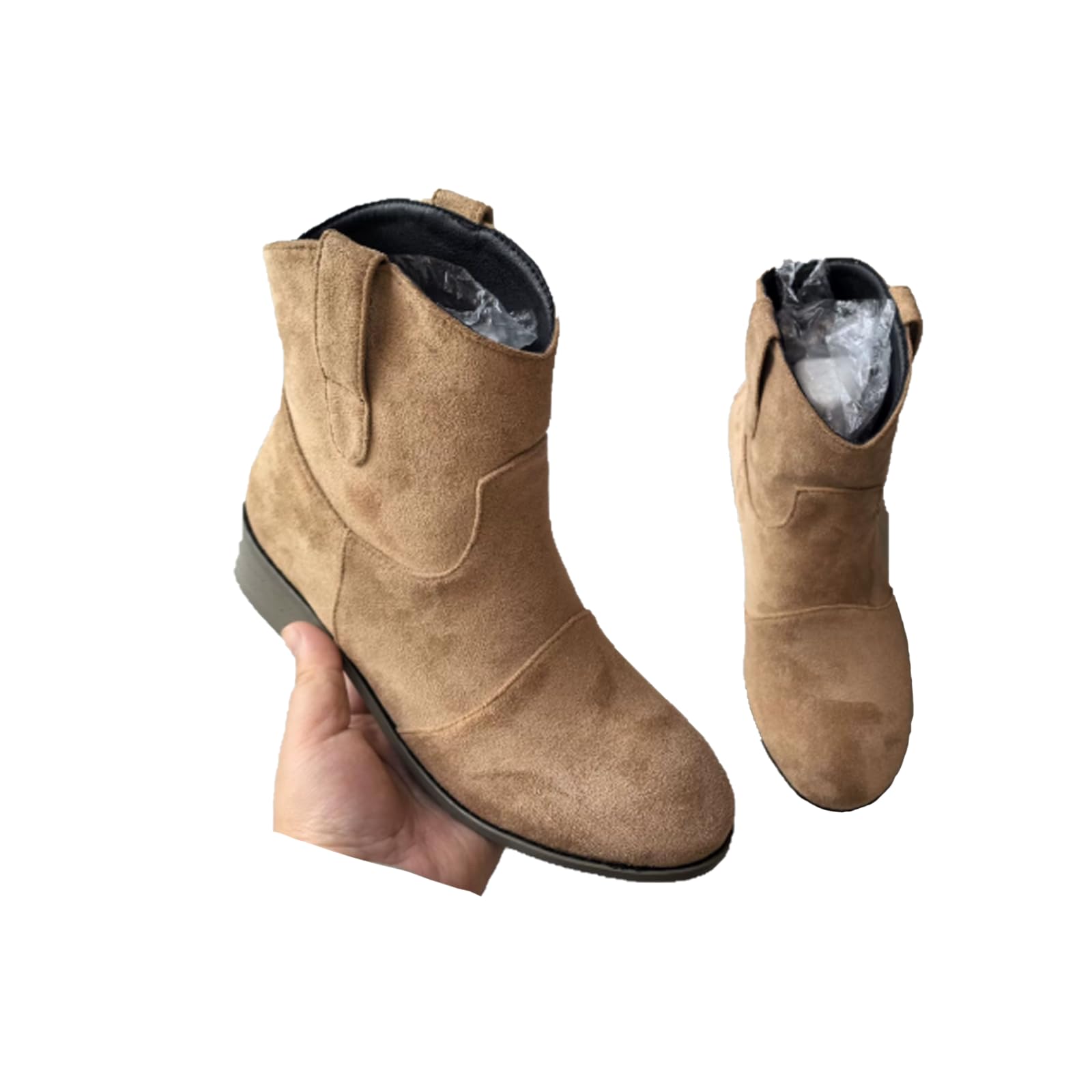 Womens Mid Calf Suede Ankle Boots Ankle Boots Round Toe Suede Slip On Low Heel Comfort Slouchy Booties