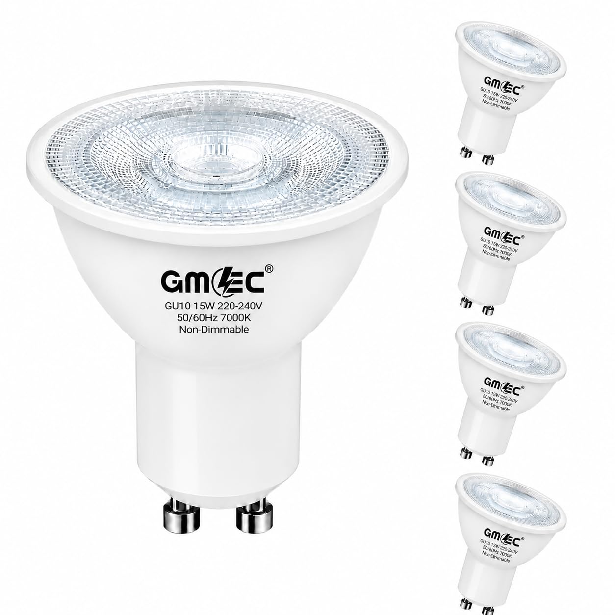 GMEC 15W GU10 LED Bulbs Cool White Daylight White 7000K, 1460 Lumens LED Spotlight Bulbs, Non Dimmable GU10 Light Bulbs 50 x 67mm for Kitchen, Bathroom and Ceiling Spotlights, Pack of 4