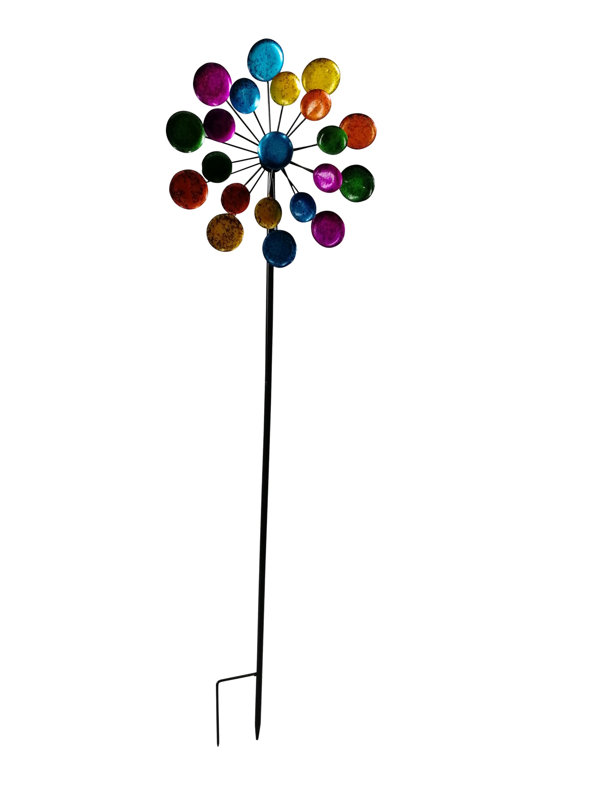 Moulin à vent multicolore en métal - Hauteur : 122 cm - Diamètre : 33 cm