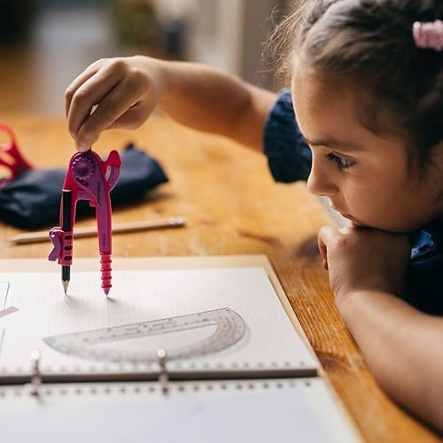 Miniatura 4 de Fiskars Juego de brújula y transportador de plástico, juego de geometría matemática para niños de 8 años en adelante, suministros de regreso a la