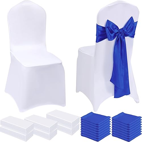 Mepase 100 fundas blancas para sillas de boda, de elastano, elásticas, decorativas, elásticas, plegables, de seda, para bodas, banquetes, comedor,
