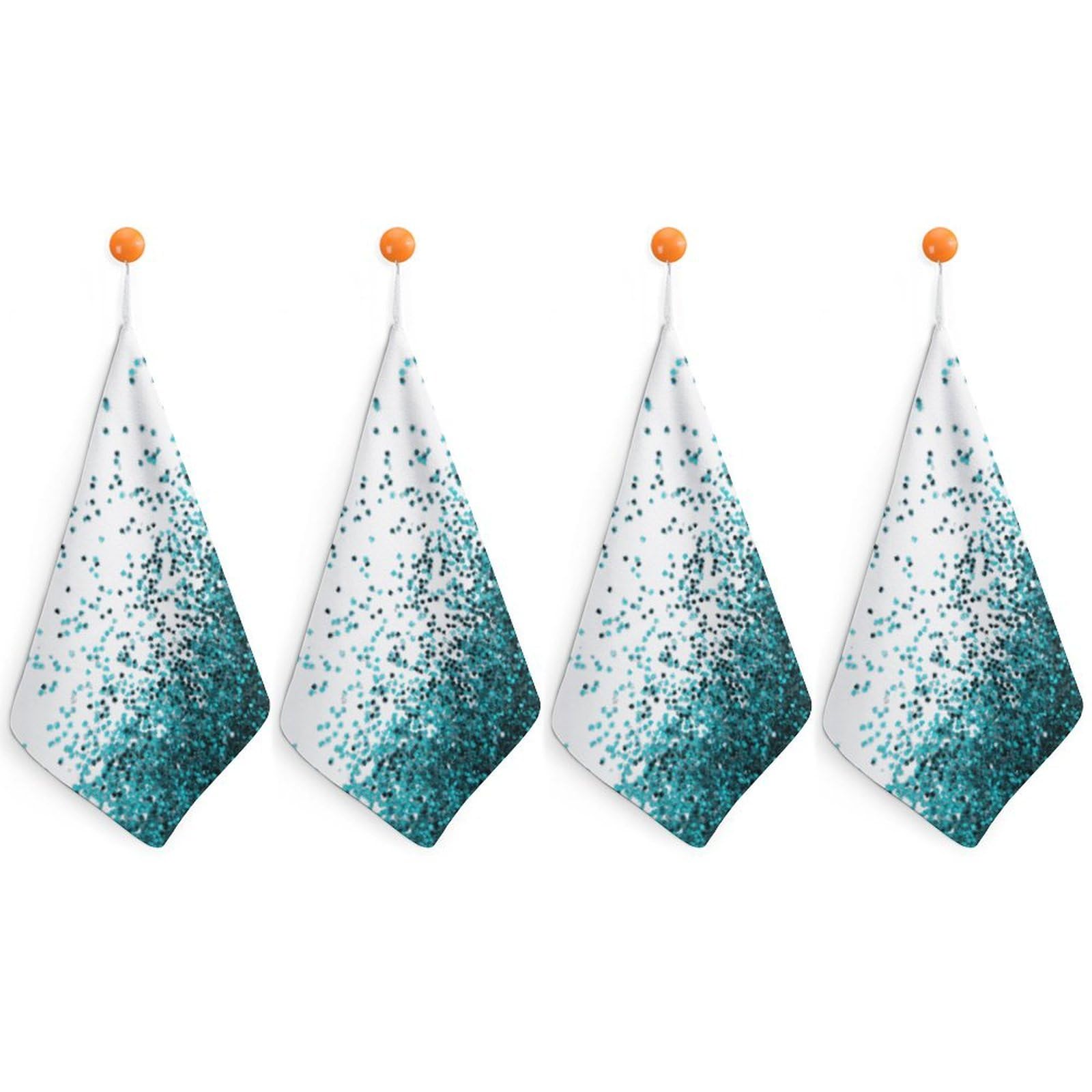 LEDFCVSU 4 Piece Hanging Hand Towels, Glitter Blue Teal Small Dry Hand Towel for Kitchen Bathroom
