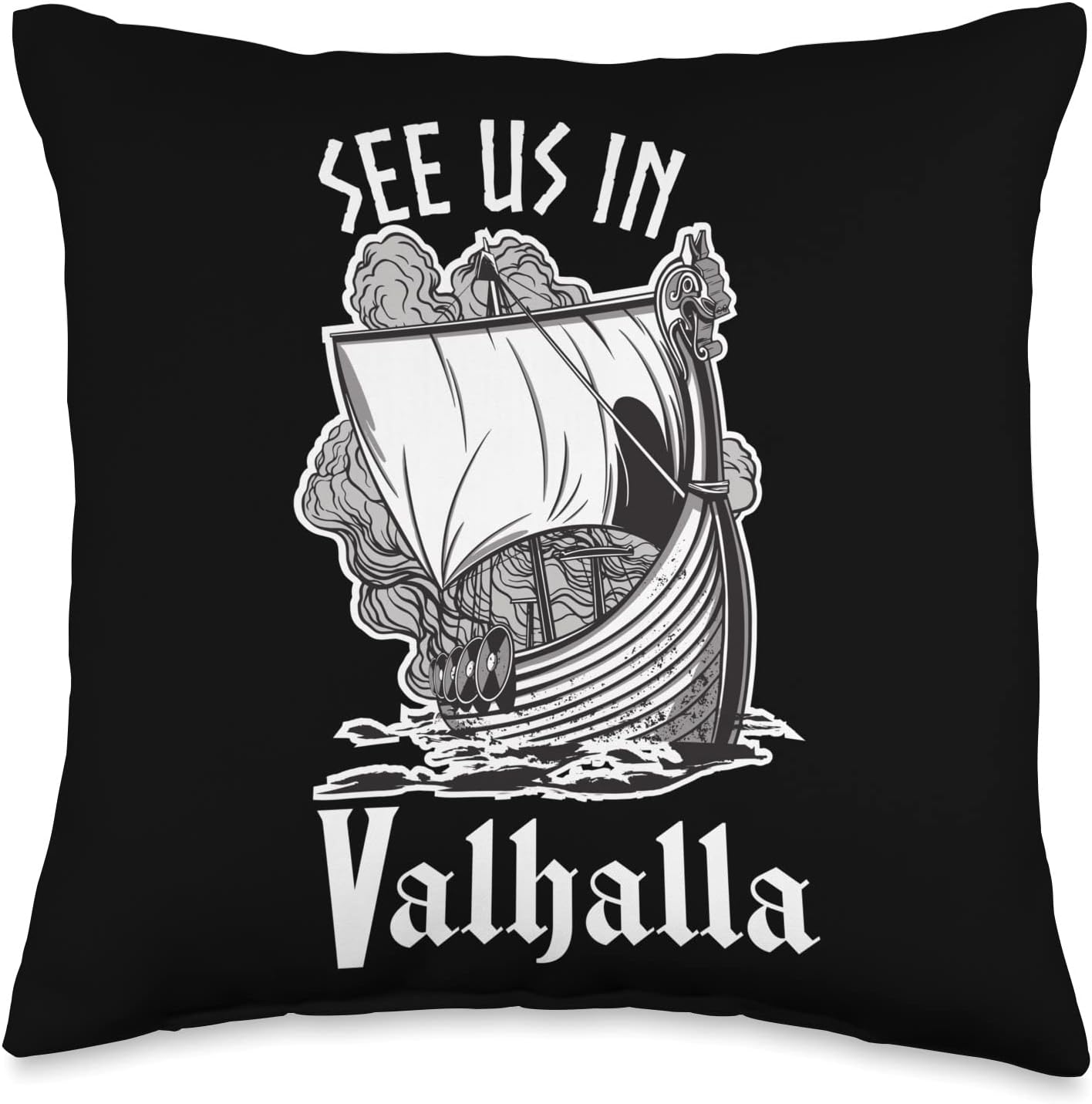 HeidenklamottenHeidenklamotten See us in Valhalla-Vikings Throw Pillow, 16x16, Multicolor
