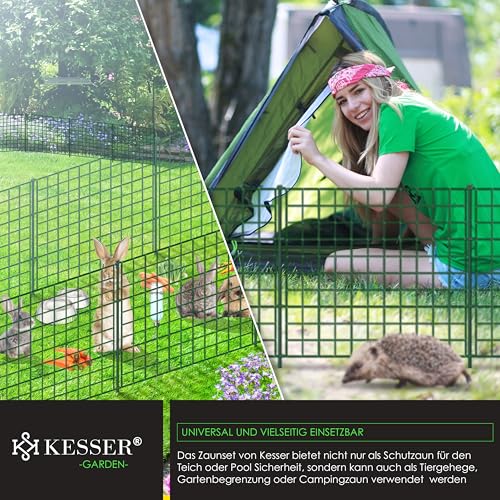 KESSER® Teichzaun Gartenzaun Steckzaun Komplettset Metall 10x Gerade Inkl. Handschuhe, 2x Hammer + 12 Befestigungsstäben, Zaun zum stecken für Garten, Gitterzaun Set Freigehege für Tiere