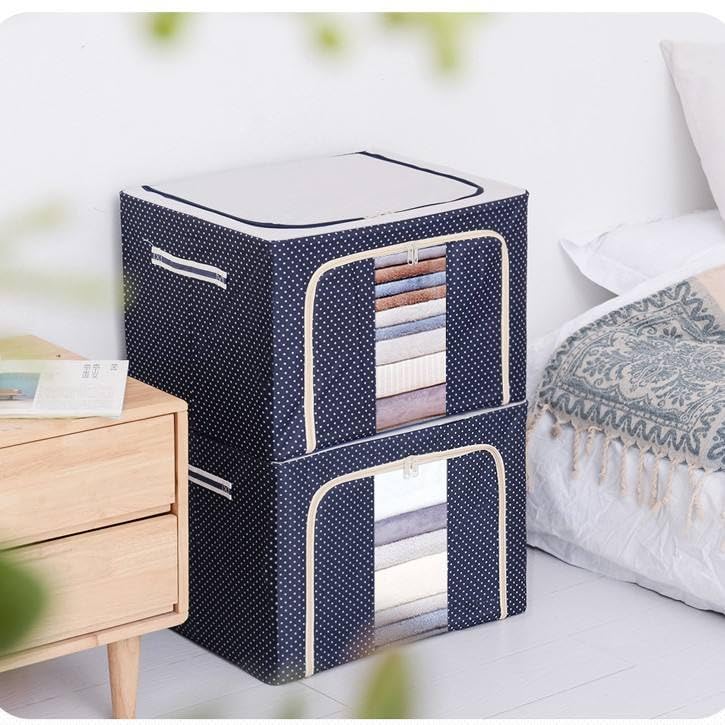 Image of DAREV 1 PCS Closet Organizers and Storage Bins Foldable Metal Frame Storage Box with Zippers & Clear Window for Organizing Clothing. (24L,BLUE,1)