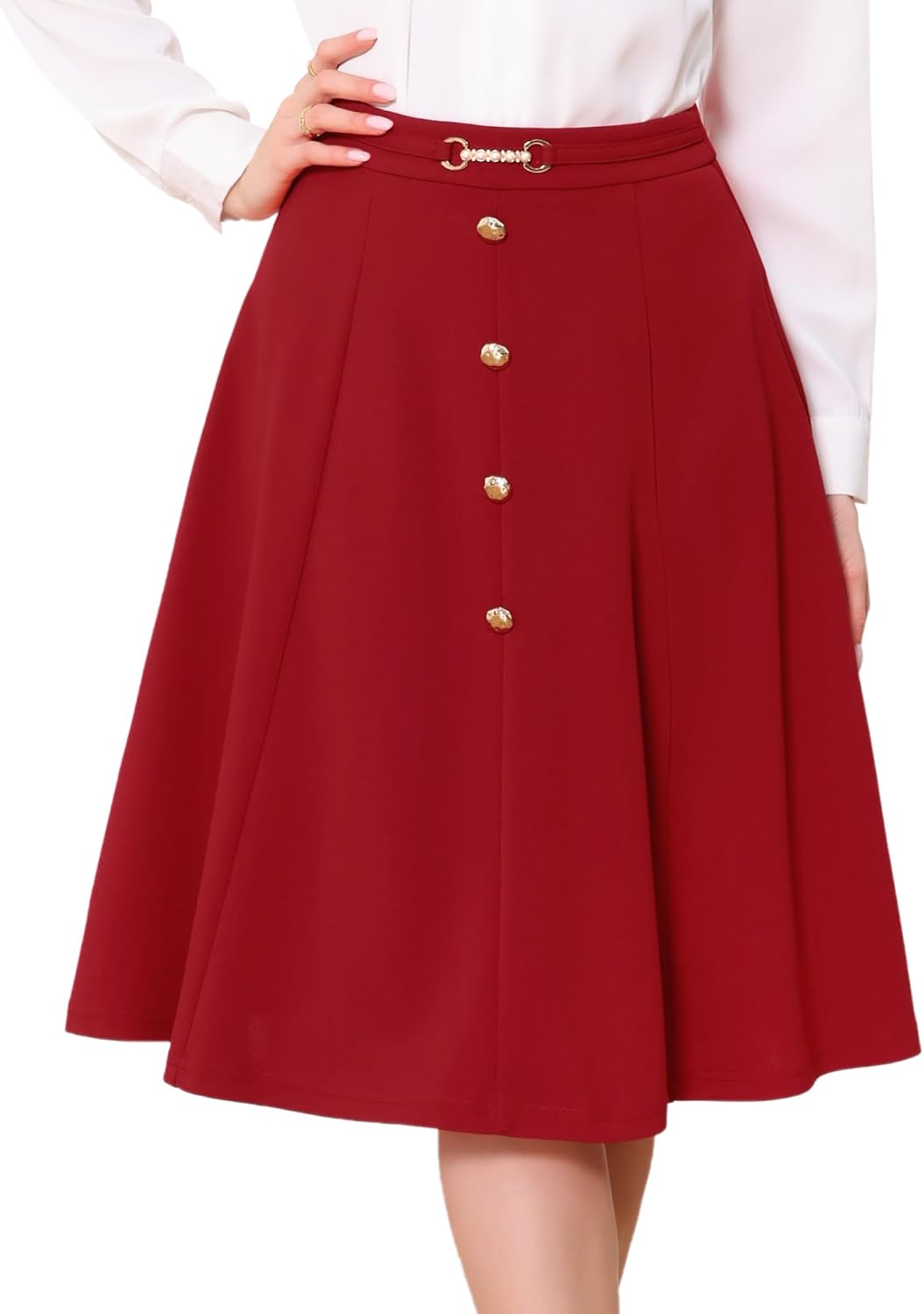 Allegra K A-Line Midi Pleated Skirt for Women's Vintage Work High Waist Flare Business Skirts