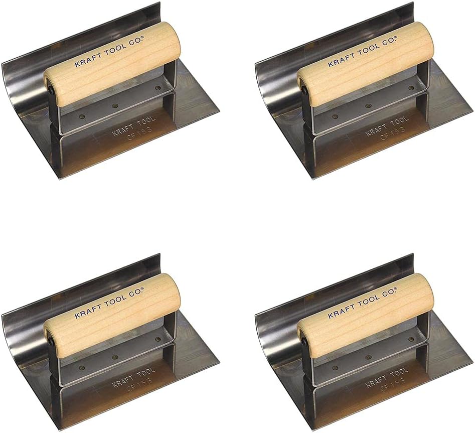 Kraft Tool CF153 1-Inch Radius Inside Curb and Sidewalk Tool with Wood Handle, 6 x 4-Inch (Four Pack)