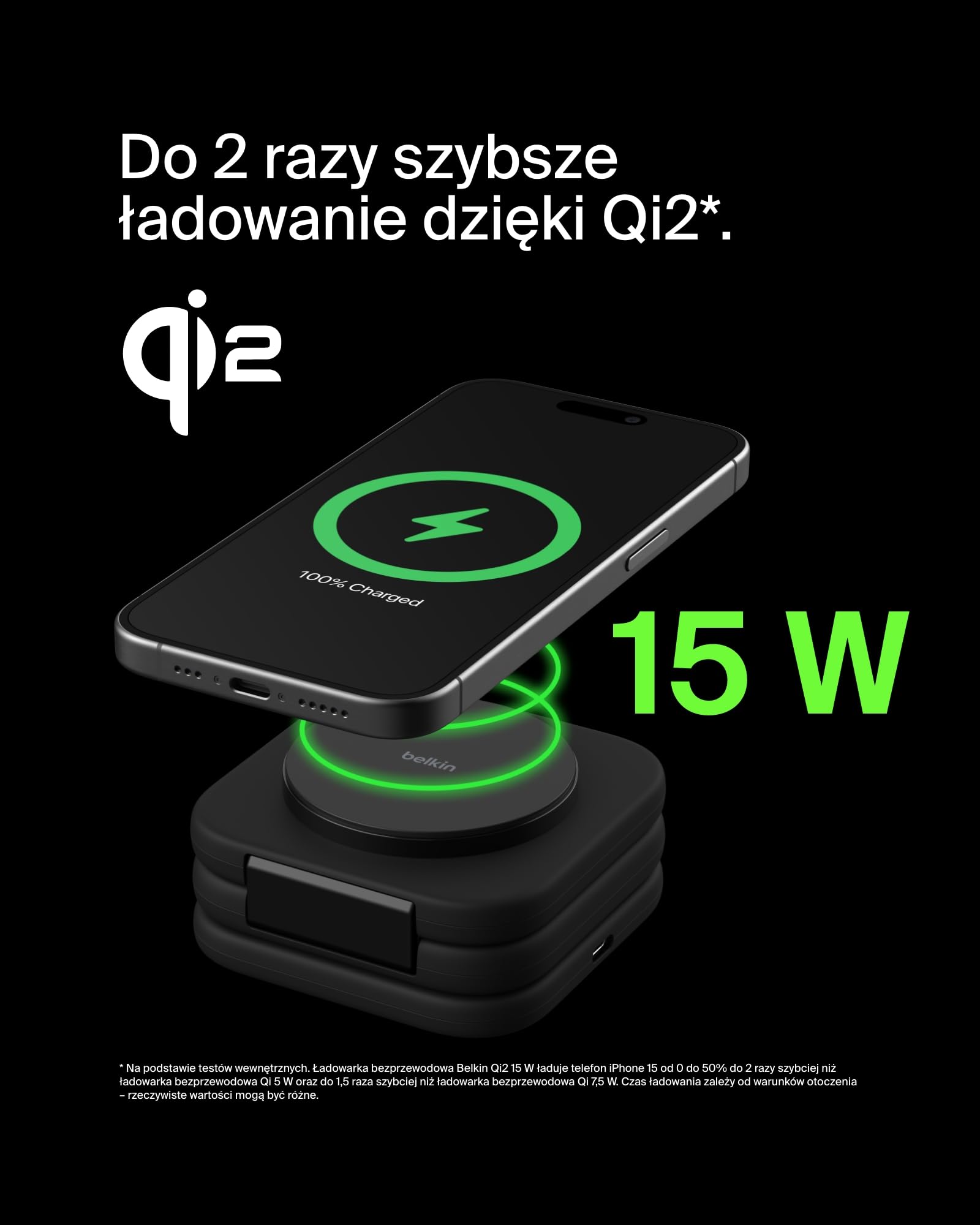 Belkin BoostCharge Pro podróżna magnetyczna podkładka ładująca 3 w 1 15 W z certyfikatem Qi2 – składana ładowarka indukcyjna zgodna z MagSafe do urządzeń iPhone 16/15/14, Apple Watch 10 i AirPods