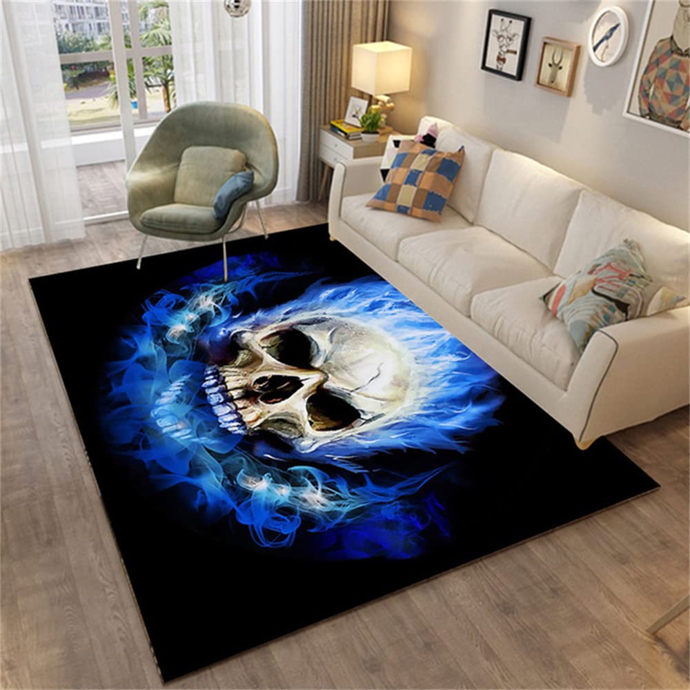 Alfombras Skull Fuego Habitacion Juvenil Chico Infantiles Niño Sin Pelo Grande/Pequeñas Alfombras Salon Mariposa Lobo Rosa Modernas Alfombras De Lavable Alfombras De Juegos (Azul 1,50 x 80 cm)