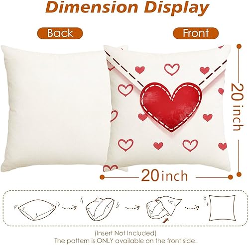 Miniatura 4 de RABUSOFA Valentines Pillow Covers 20x20 Set of 2,Red Envelope Hearts Outdoor Valentines Cushion Case Decoration for Sofa Couch White(2404-20)