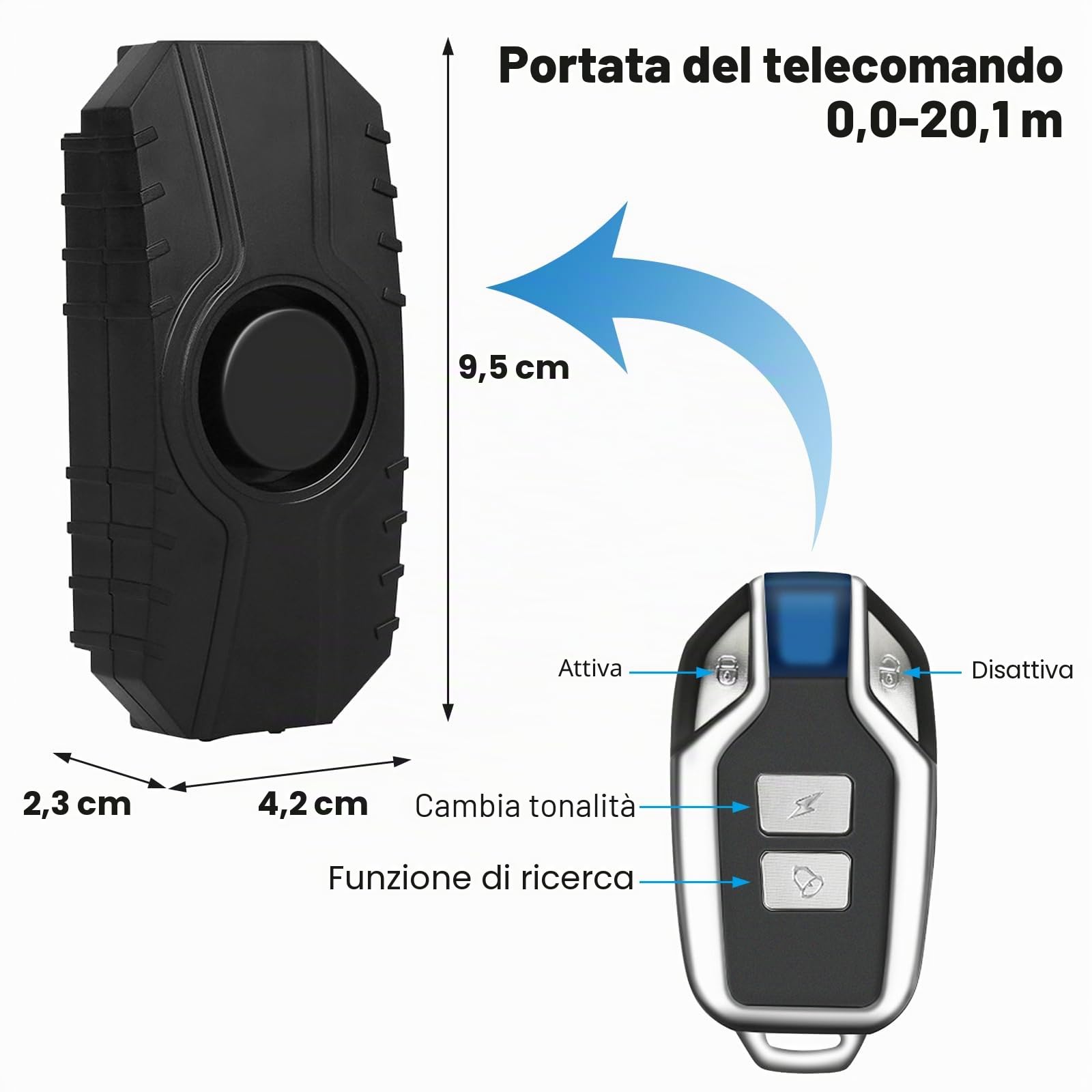 Allarme Bici Senza Fili e Moto - Sistema di Sicurezza Con Telecomando, Sensore di Movimento e Vibrazione - Allarme Bicicletta 113dB