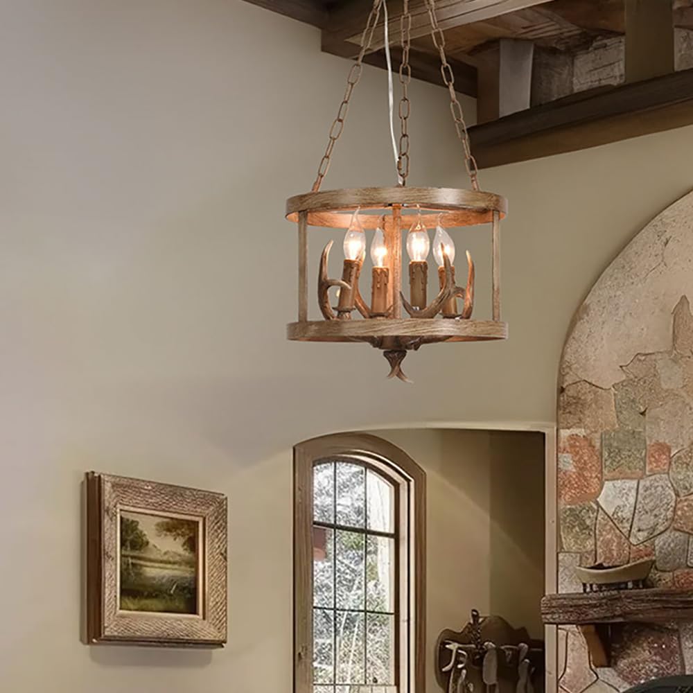 SXWNBIFH American Retro Chandelier Personality Creative Living Room Restaurant Bedroom Clothing Store Cafe Bar Log Cabin Pendant Light (D A D35CM)