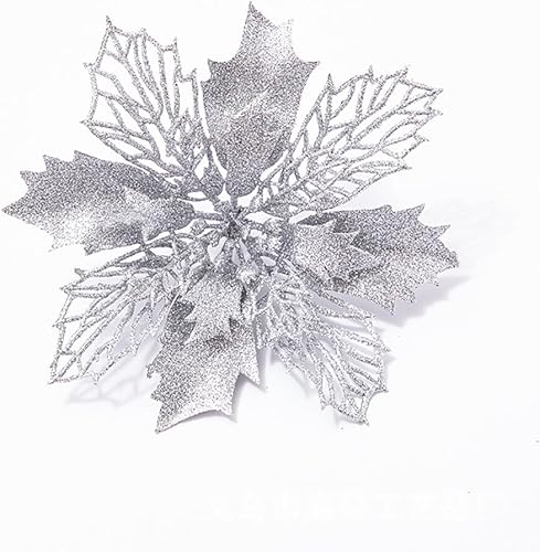 Miniatura 3 de 10 flores artificiales de Navidad de flor de pascua, lentejuelas con purpurina, adornos para árbol de Navidad, decoraciones de flor de pascua para