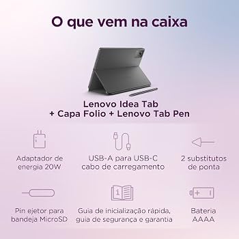 Tablet Lenovo Idea Tab Oct Core 8GB RAM 128GB com Capa e Caneta