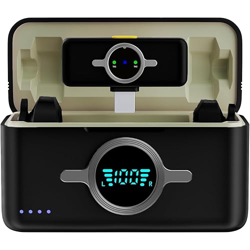 Wireless Lavalier Microphone for iPhone/Android/Laptop with Lightning/USB-C Plug, 48KHz/24Bit, Noise Cancellation, 100 Meters Transmission Range, 30h Battery for Video Recording, Streaming