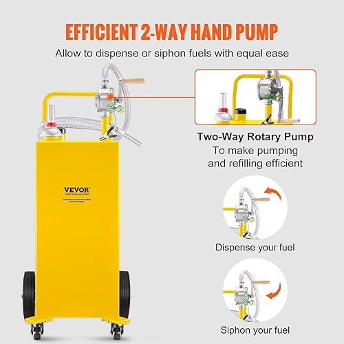 Miniatura 3 de VEVOR Organizador de combustible, 35 galones, tanque de almacenamiento de gas en 4 ruedas, con bomba de transferencia manual, contenedor