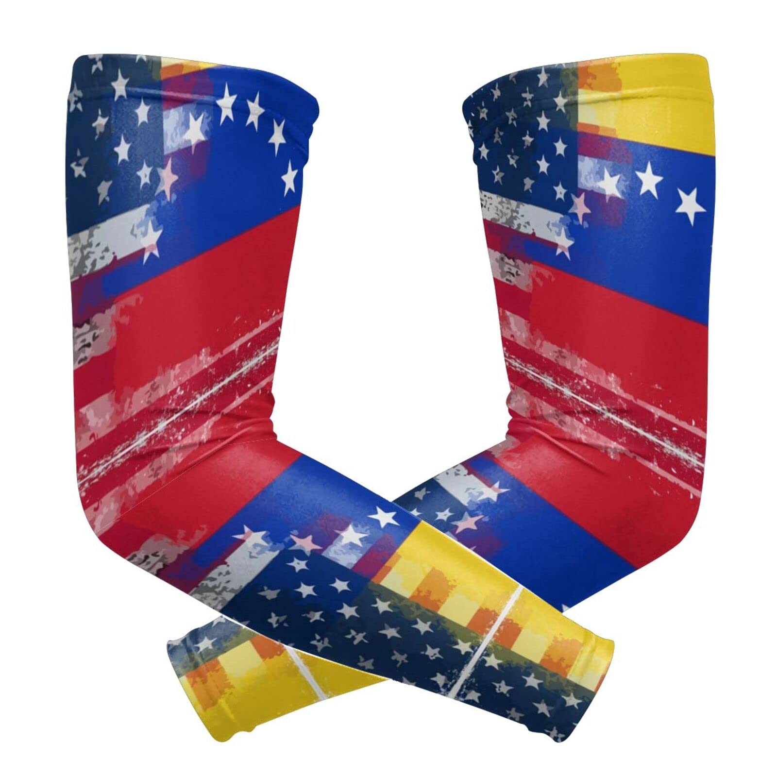 ZGXJJPP American Venezuelan Flag Watercolor Arm Sleeves for Men or Women Compression Cooling Ice Silk UV Sun Protection Arm Sleeves Sports Protection Tattoo Cover Sleeves