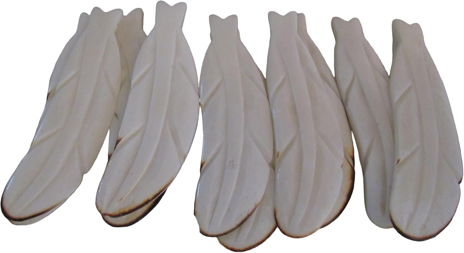 10 FEATHERS w/brown tip Tribal Pendants Bead Charms Carved Buffalo Bone BP37 Jewelry Craft Making