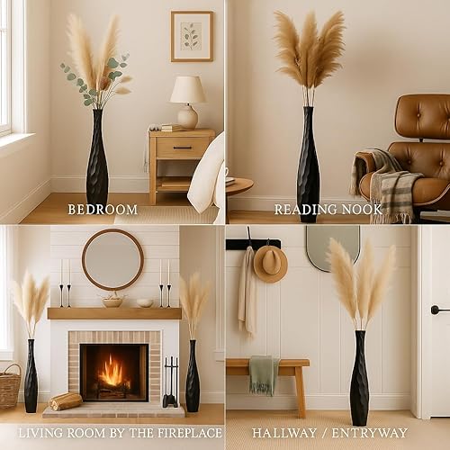 Miniatura 4 de Leewadee - Jarrón alto para decoración del hogar, madera de mango 2-Negro,Negro,Marrón, marrón claro,Dorado,Negro,