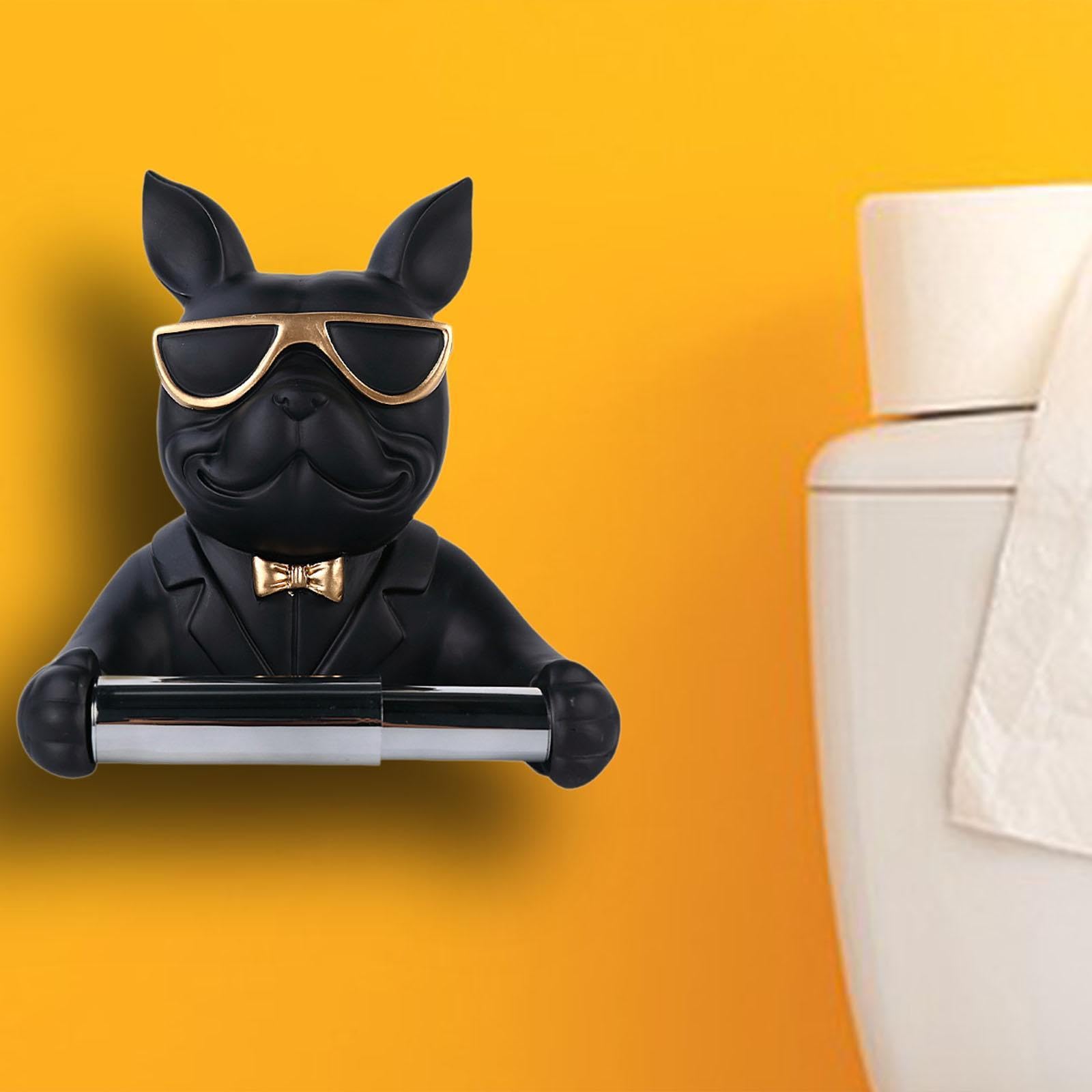 Fenteer Toilettenpapierhalter für Deko Badezimmer Modern,Klopapier Aufbewahrung Stanzfreier,Klopapierrollenhalter Handtuchhalter Rollenhalter für Toiletten Dekoration,Hund Schwarz