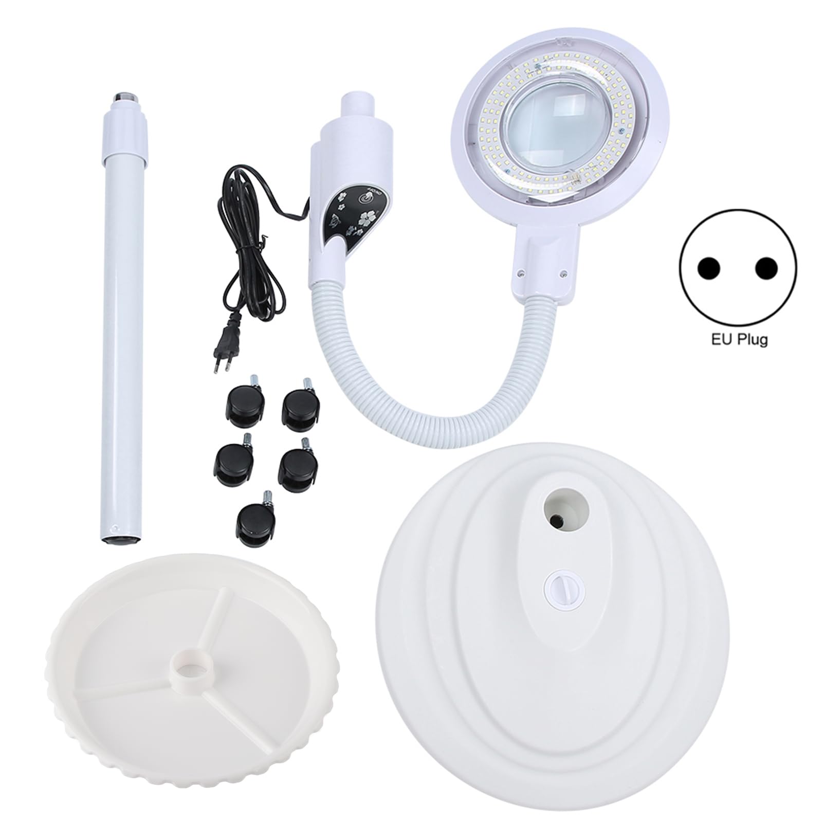 FILFEEL Lámpara de Belleza LED, lámpara de Tatuaje de Maquillaje con Brazo Giratorio Ajustable, lámpara de pie de Lupa 16X, lámpara de iluminación de protección Ocular(EU-Blanco)