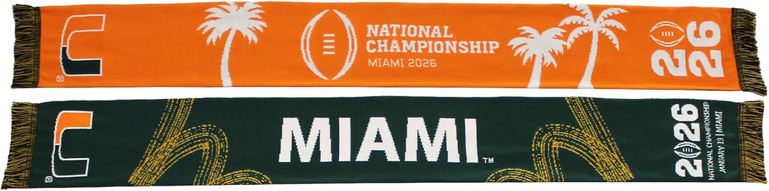 Official 2026 College Football Playoff National Championship Game Miami Hurricanes Knitted Scarf 1-19-2026, LLC