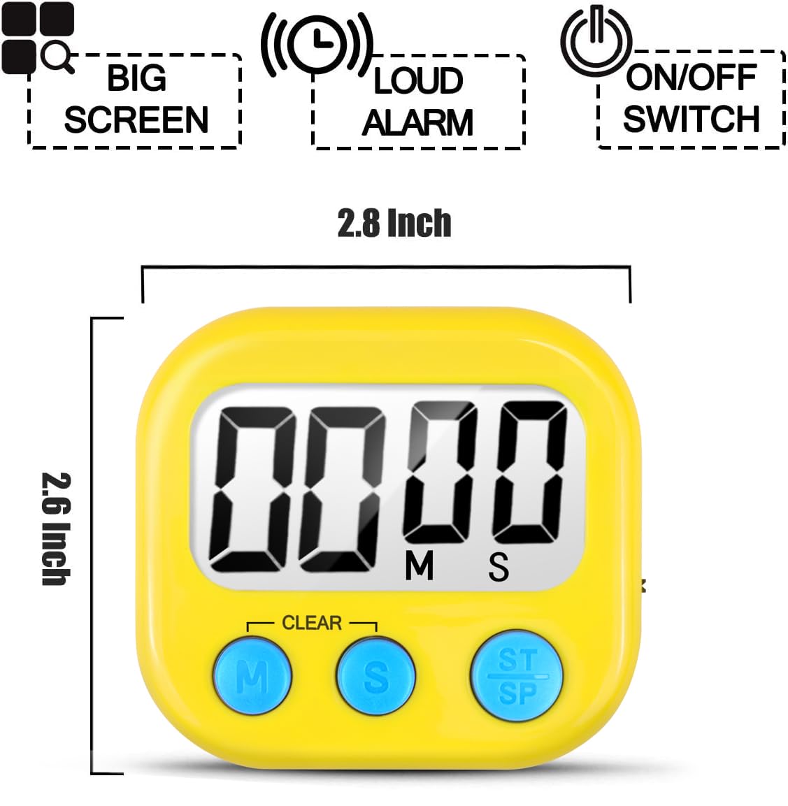 AOUCE Digitaler Küchentimer zum Kochen, Timer für Kinder, 2 Stück, Gelb