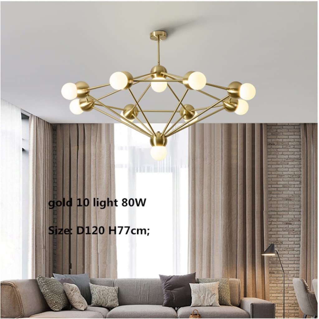 Nordic Copper E27 Led Żyrandol Sypialnia Nowoczesny Bursztynowy Szklany Żyrandol Sufitowy Oświetlenie Złote Lampy Sufitowe Led (Rozmiar: 8 Świateł D88 H64cm;), Żyrandol Sufitowy