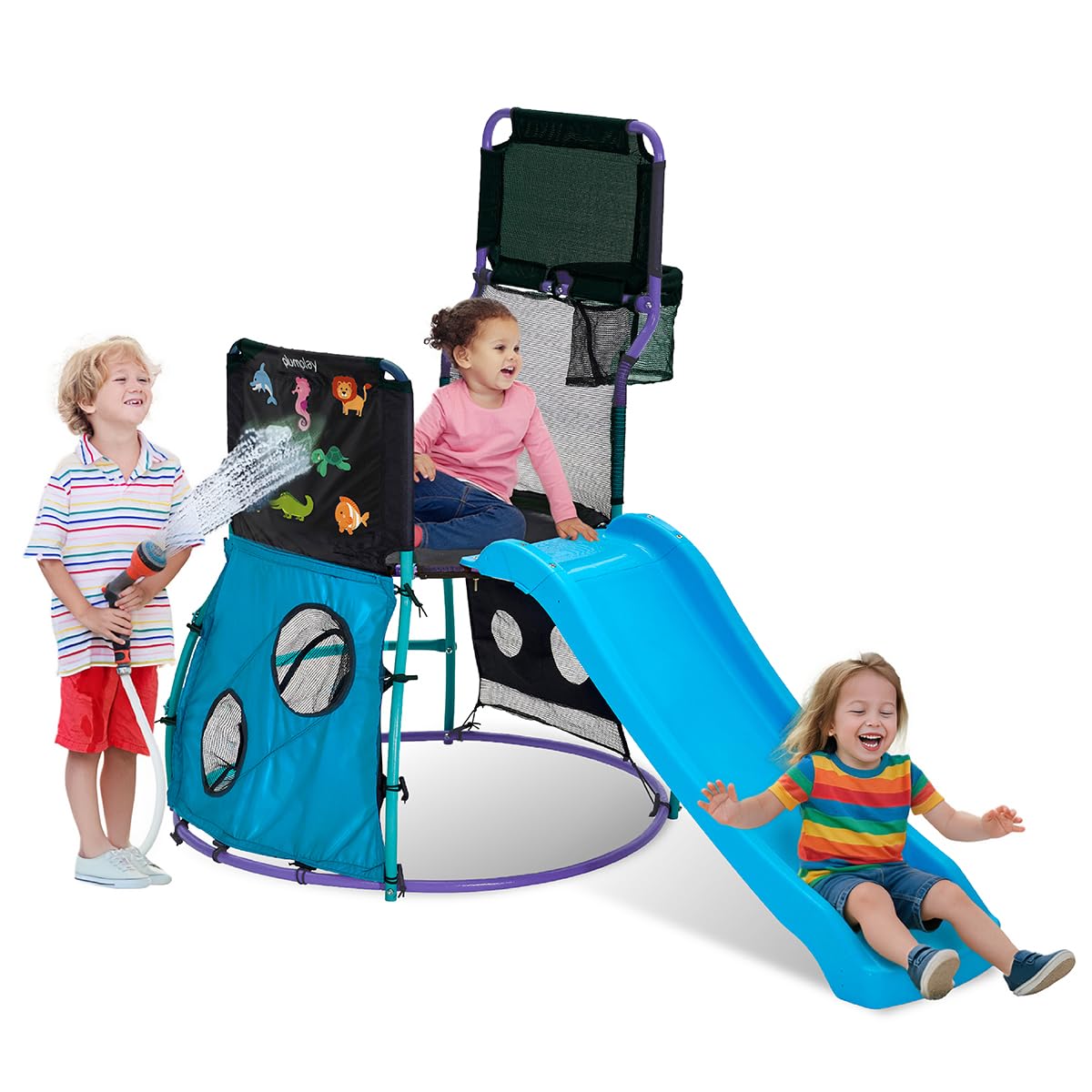 Plum Play Metal My First time Toddler Slide Playcentre with Climbing Ladder - 6 in 1 Multi Play Indoor Outdoor Garden Fun - Basketball Hoop and Net Catcher - 18 Months Plus