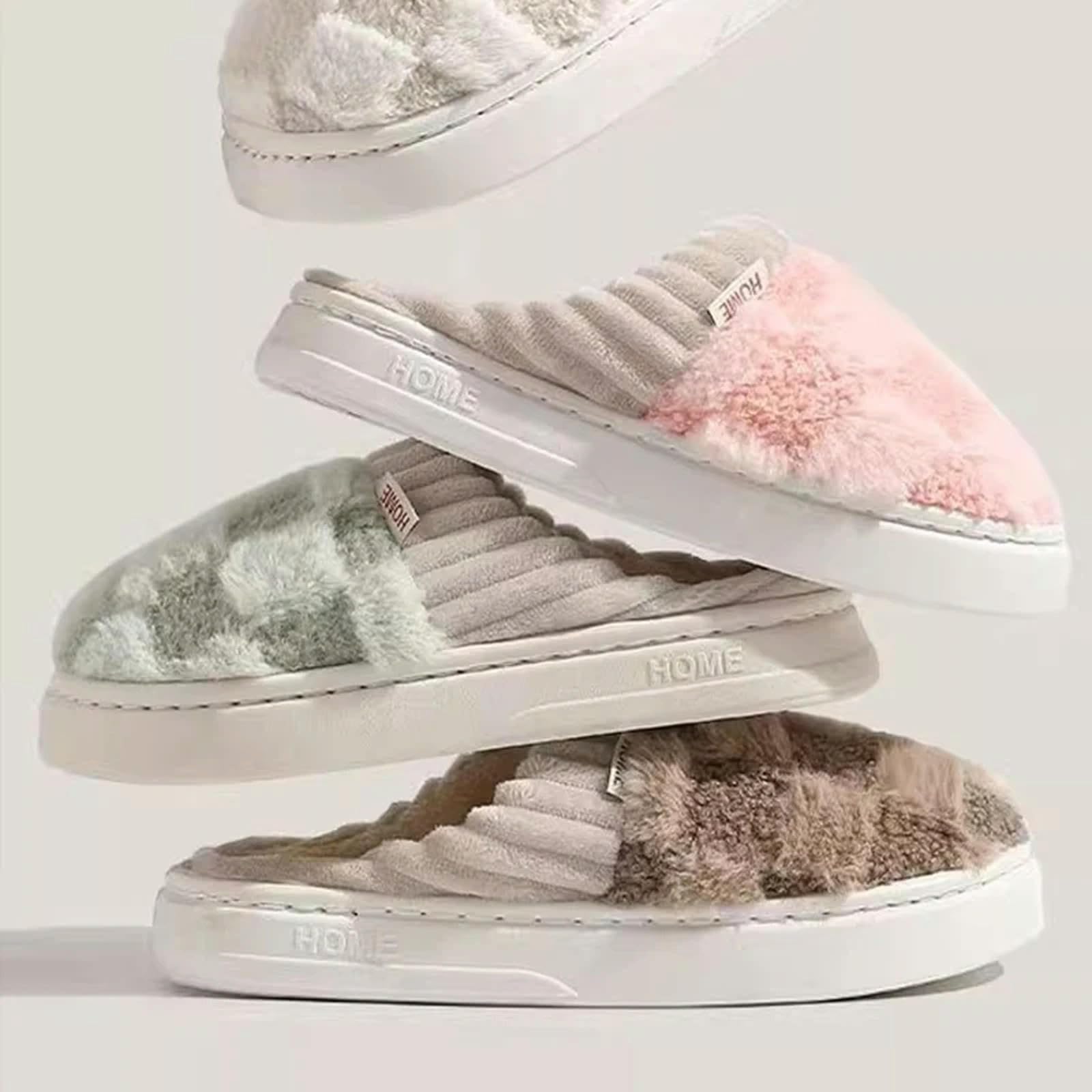 Pantofole Slifori di Cotone Spesse per Uomini per Usura All'aperto Inverno per Casa Interno Usi Anti -Slip E Pantofole Calde per Le Donne-bianco-38-39