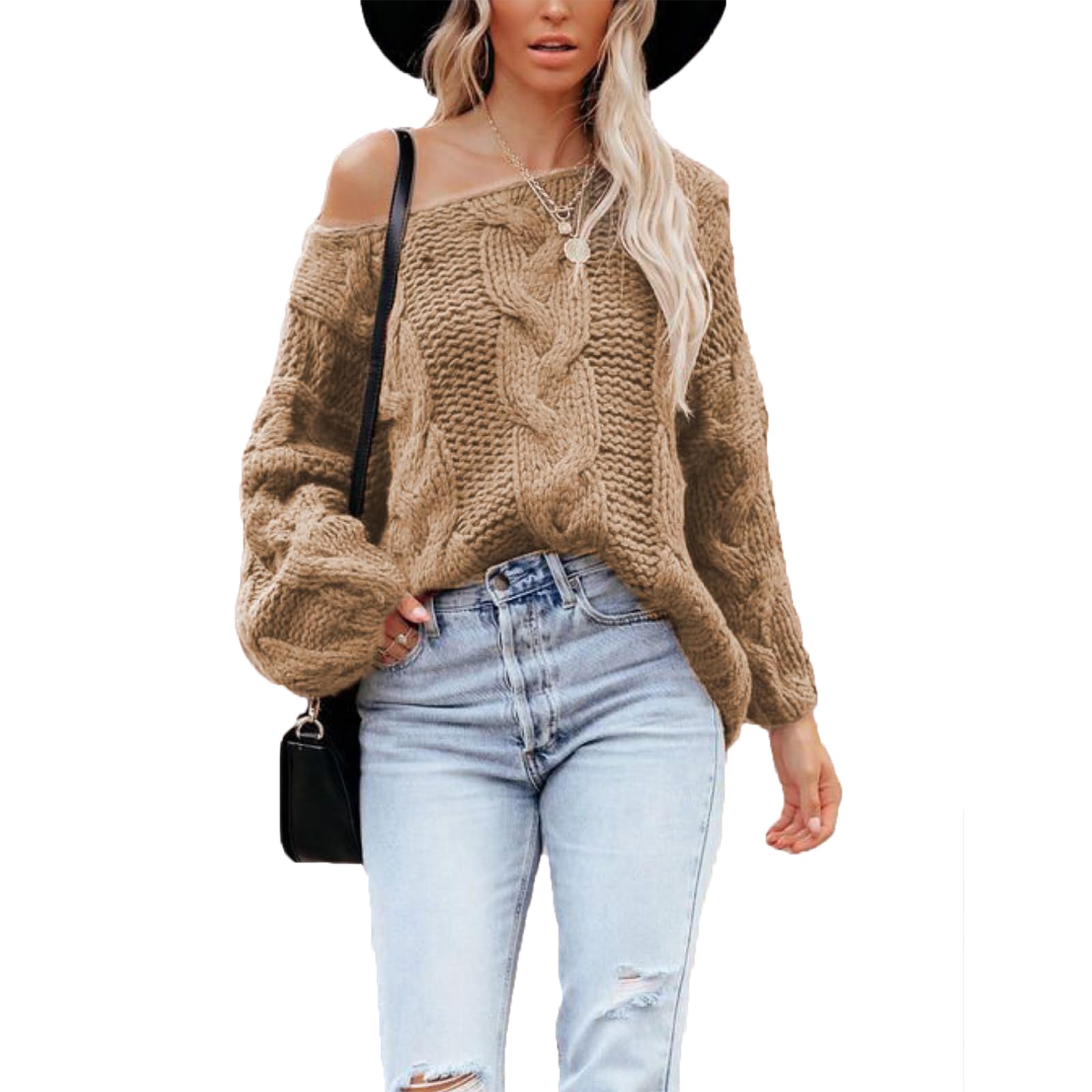 Knit Sweaters for Women Casual Loose Fit Pullover Trendy Solid Color Tops Vintage Sweater Fall Clothes 2025