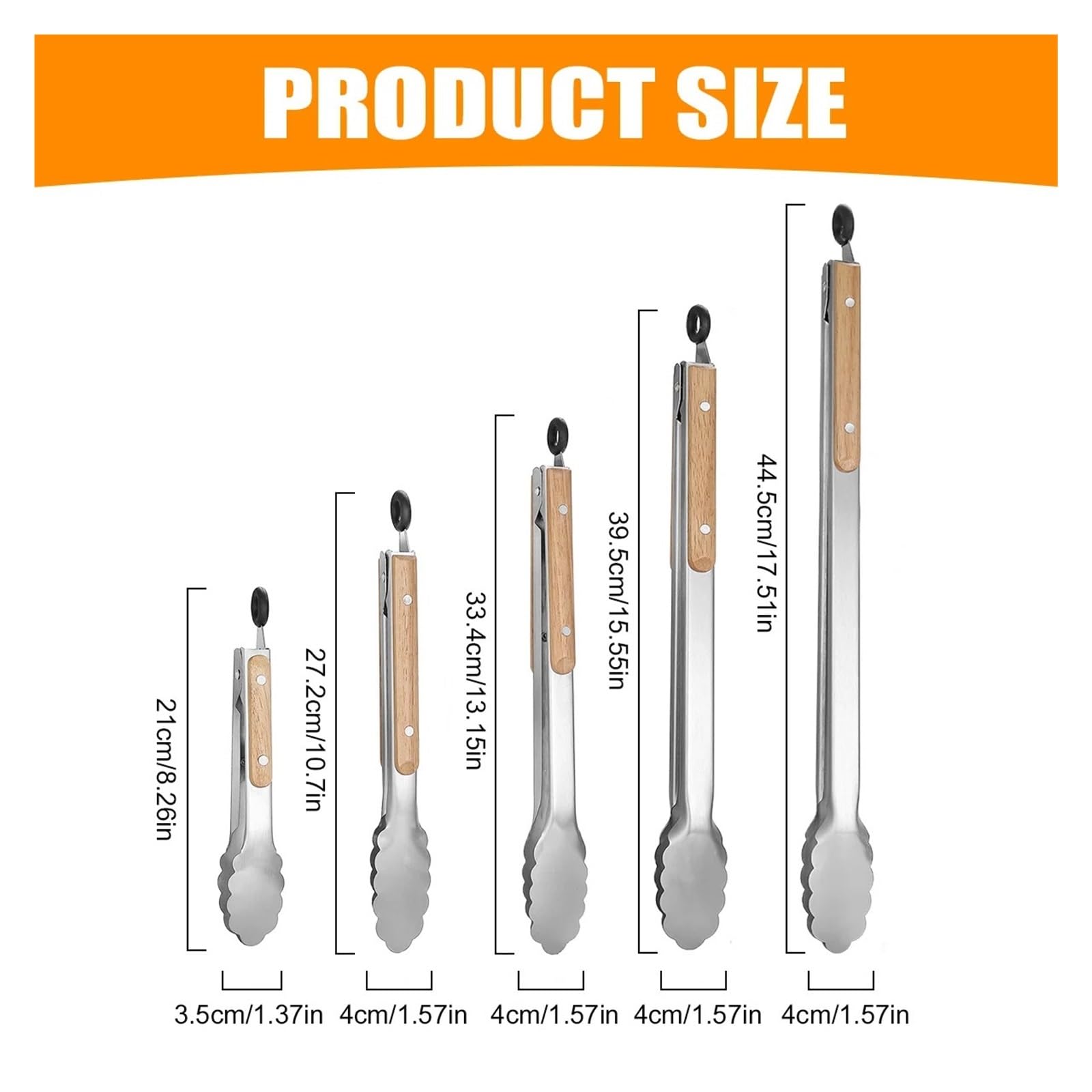 Pinze da cucina in acciaio inossidabile 7-16 pollici con manico in legno - for cucinare, grigliare e barbecue(39.5cm)