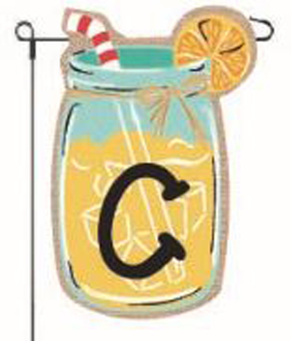 Home Garden Flags Monogram Lemonade Mason Jar Burlap Summer Garden Flag 12.5 x 18 (Letter C)