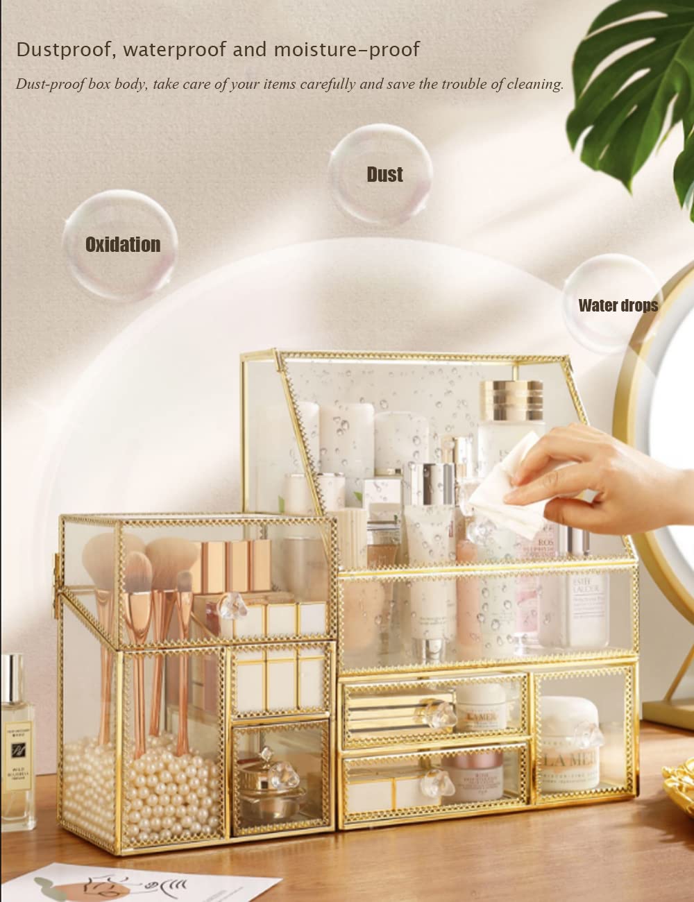 YUEHUA Organizer per trucco in vetro Supporto per trucco da bagno Vanità Organizzatore cosmetico per rossetti Conservazione toner per la cura della pelle